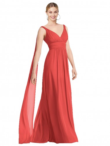 Compre línea A Cuello en V Gasa Largo Vestidos de dama de honor