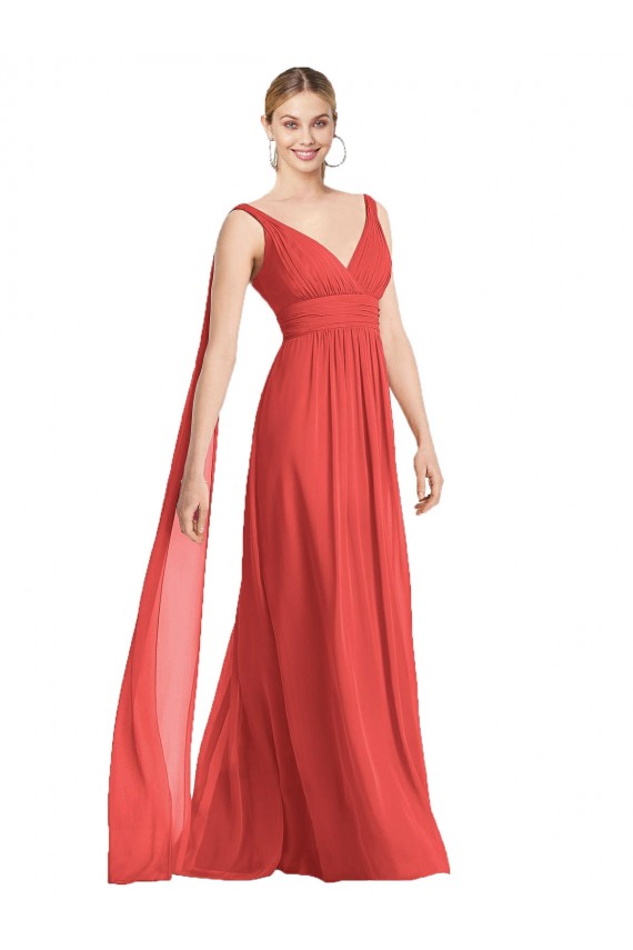 Compre línea A Cuello en V Gasa Largo Vestidos de dama de honor