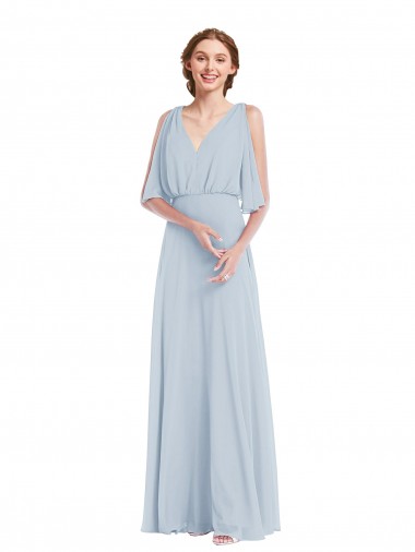 Compre línea A Cuello en V Gasa Largo Vestidos de dama de honor