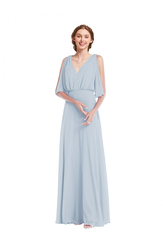 Compre línea A Cuello en V Gasa Largo Vestidos de dama de honor
