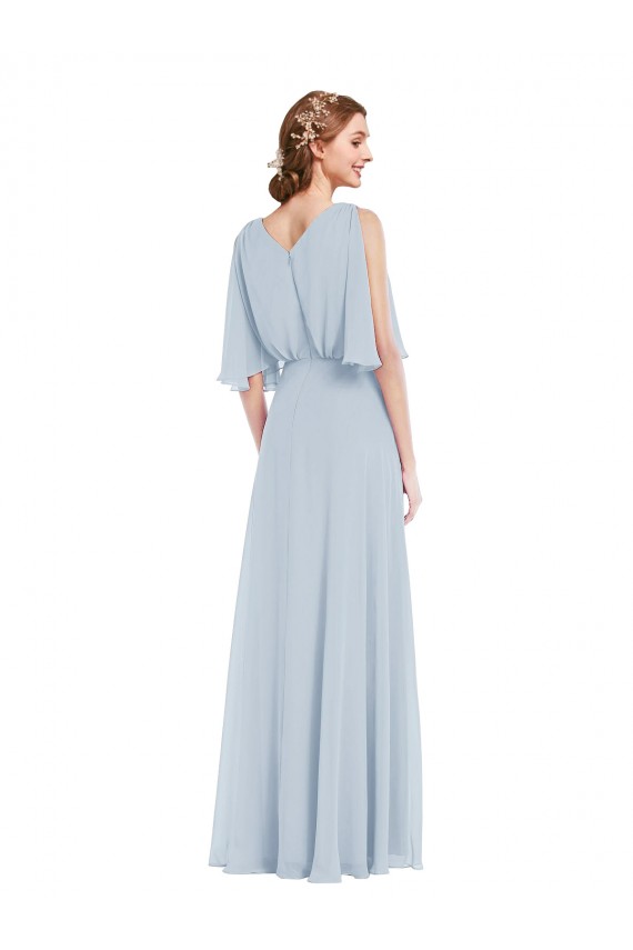 Compre línea A Cuello en V Gasa Largo Vestidos de dama de honor