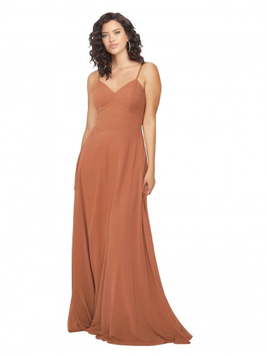 Compre línea A Cuello en V Gasa Largo Vestidos de dama de honor