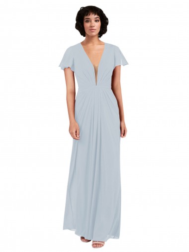 Compre línea A Cuello en V Gasa Largo Vestidos de dama de honor