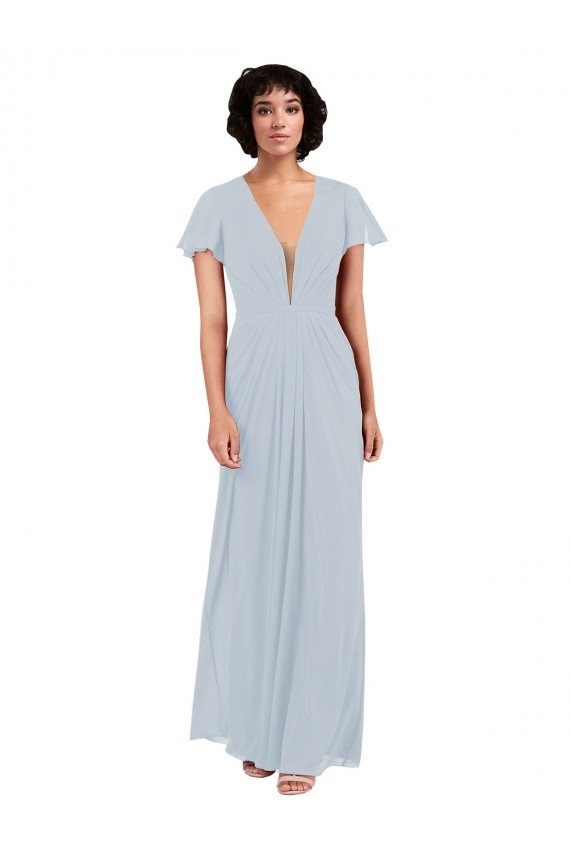 Compre línea A Cuello en V Gasa Largo Vestidos de dama de honor