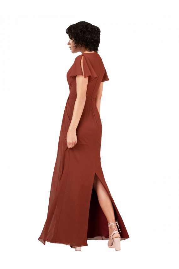 Compre línea A Cuello en V Gasa Largo Vestidos de dama de honor
