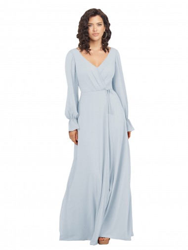 Compre línea A Cuello en V Gasa Largo Vestidos de dama de honor