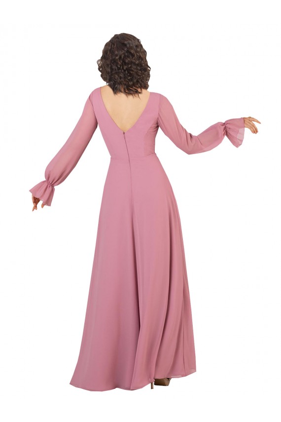 Compre línea A Cuello en V Gasa Largo Vestidos de dama de honor