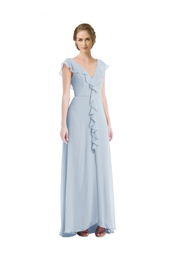 Compre línea A Cuello en V Gasa Largo Vestidos de dama de honor
