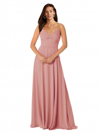 Compre línea A Cuello en V Gasa Largo Vestidos de dama de honor