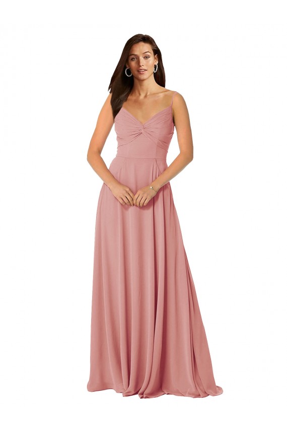 Compre línea A Cuello en V Gasa Largo Vestidos de dama de honor