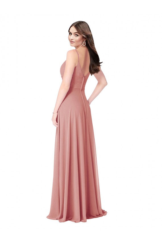 Compre línea A Cuello en V Gasa Largo Vestidos de dama de honor