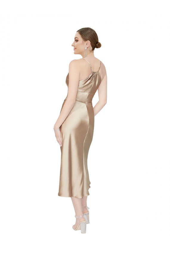 Compre línea A Cuello en V Midi Satén sedoso Corto Formales Vestidos de dama de honor / Vestidos de fiesta / Vestidos de cóctel