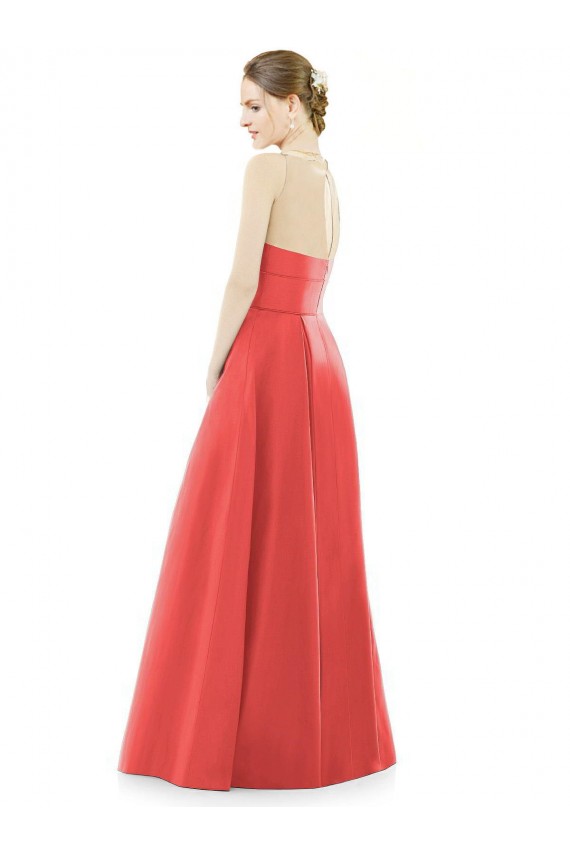 Compre línea A Cuello joya Satén Largo Vestidos de dama de honor