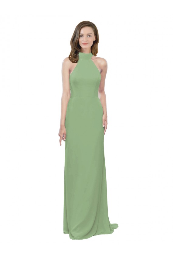 Compre línea A Halter Cuello Alto Gasa Largo Vestidos de dama de honor