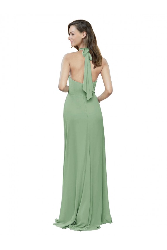 Compre línea A Halter Cuello Alto Gasa Largo Vestidos de dama de honor