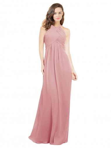 Compre línea A Halter Gasa Largo Vestidos de dama de honor