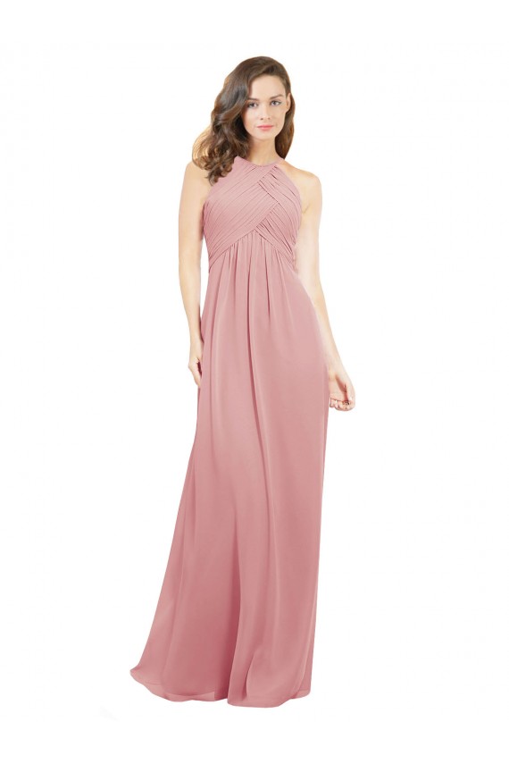 Compre línea A Halter Gasa Largo Vestidos de dama de honor