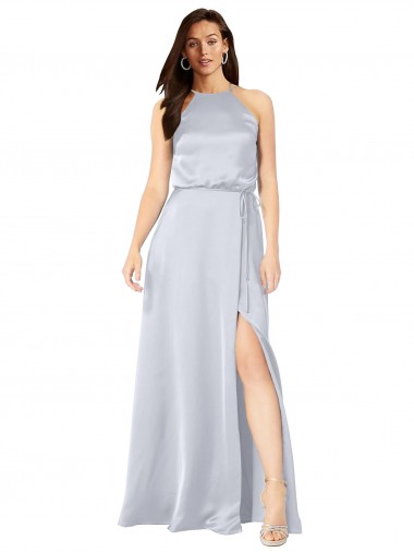 Compre línea A Halter Satén sedoso Largo Formales Vestidos de dama de honor / Vestidos de noche