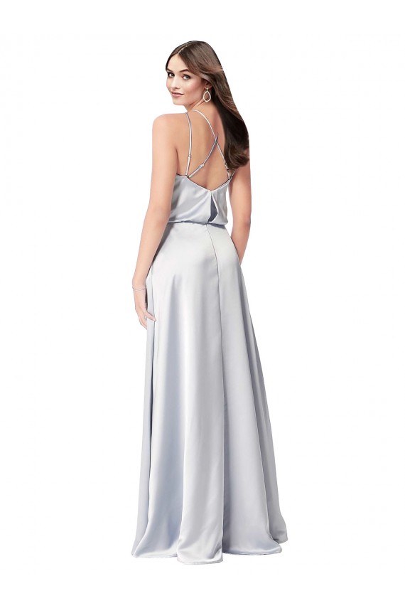 Compre línea A Halter Satén sedoso Largo Formales Vestidos de dama de honor / Vestidos de noche