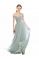 Compre línea A Hombros Descubiertos Gasa Encaje Largo Vestidos de dama de honor