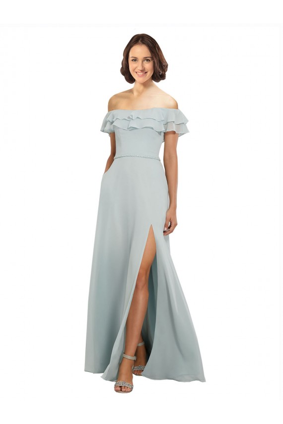 Compre línea A Hombros Descubiertos Gasa Largo Vestidos de dama de honor