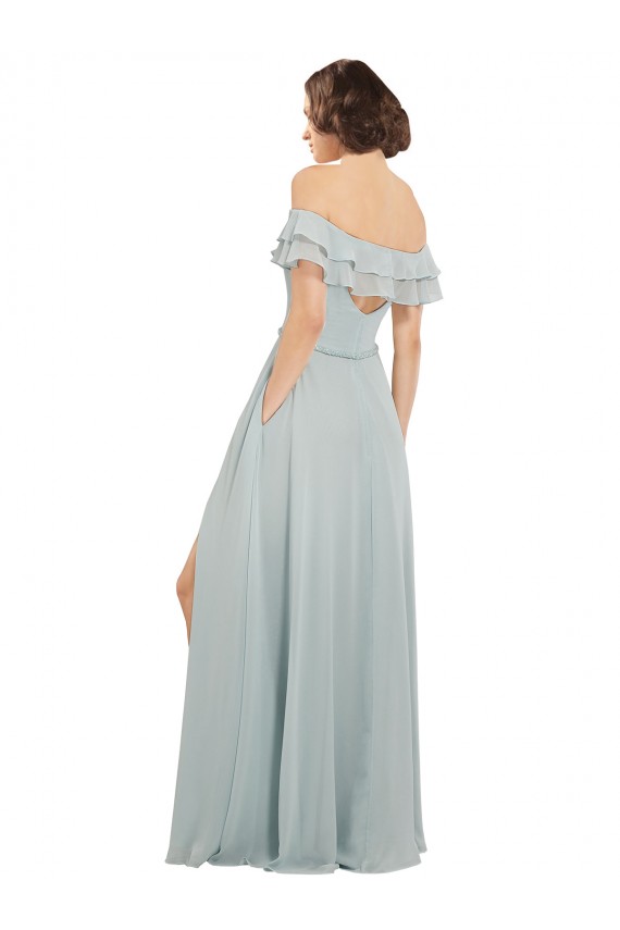 Compre línea A Hombros Descubiertos Gasa Largo Vestidos de dama de honor