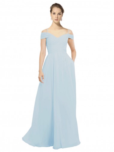 Compre línea A Hombros Descubiertos Gasa Largo Vestidos de dama de honor