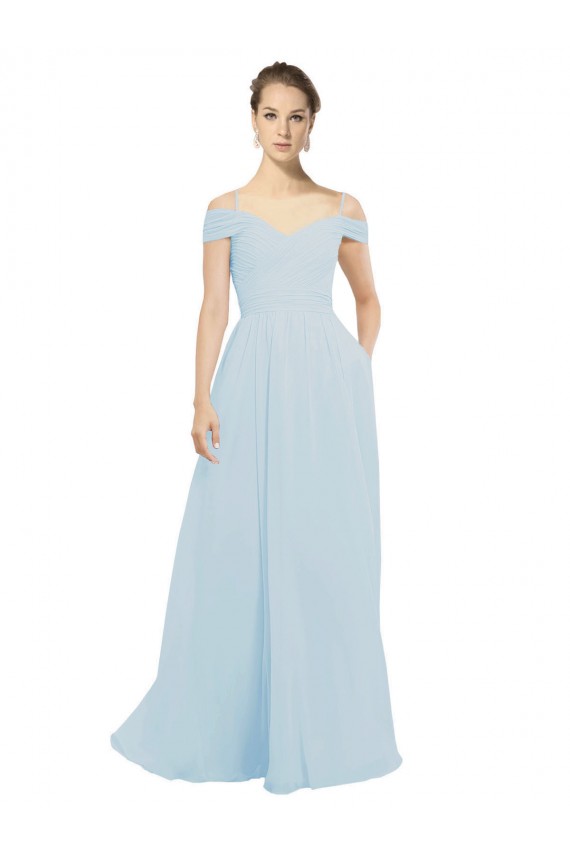 Compre línea A Hombros Descubiertos Gasa Largo Vestidos de dama de honor