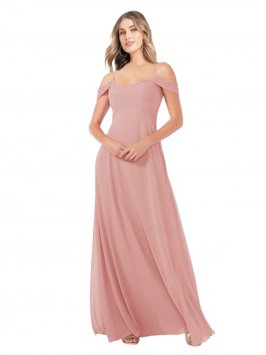Compre línea A Hombros Descubiertos Gasa Largo Vestidos de dama de honor