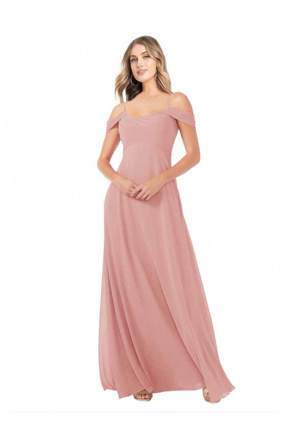 Compre línea A Hombros Descubiertos Gasa Largo Vestidos de dama de honor