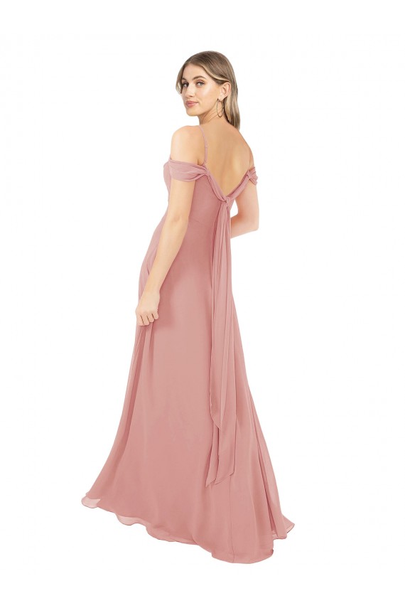 Compre línea A Hombros Descubiertos Gasa Largo Vestidos de dama de honor