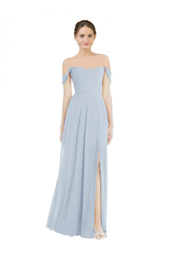 Compre línea A Hombros Descubiertos Gasa Largo Vestidos de dama de honor