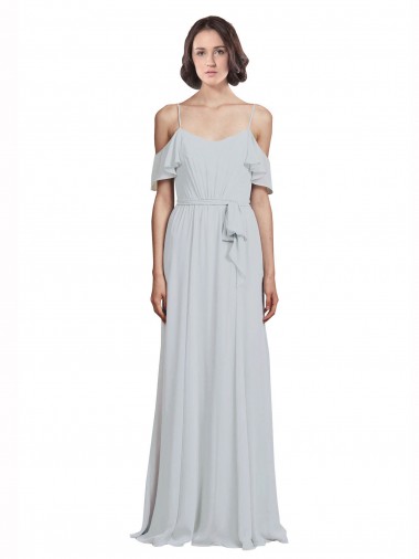Compre línea A Hombros Descubiertos Tirantes espagueti Gasa Largo Vestidos de dama de honor
