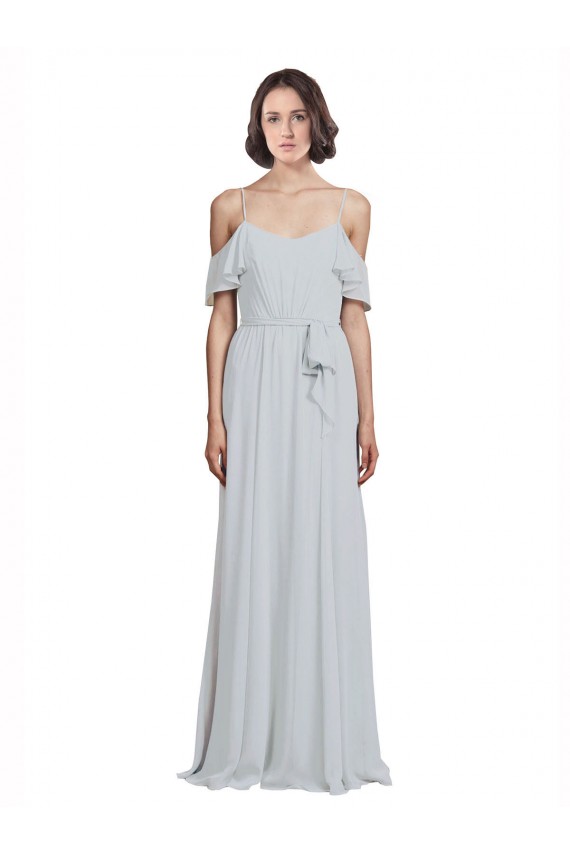 Compre línea A Hombros Descubiertos Tirantes espagueti Gasa Largo Vestidos de dama de honor