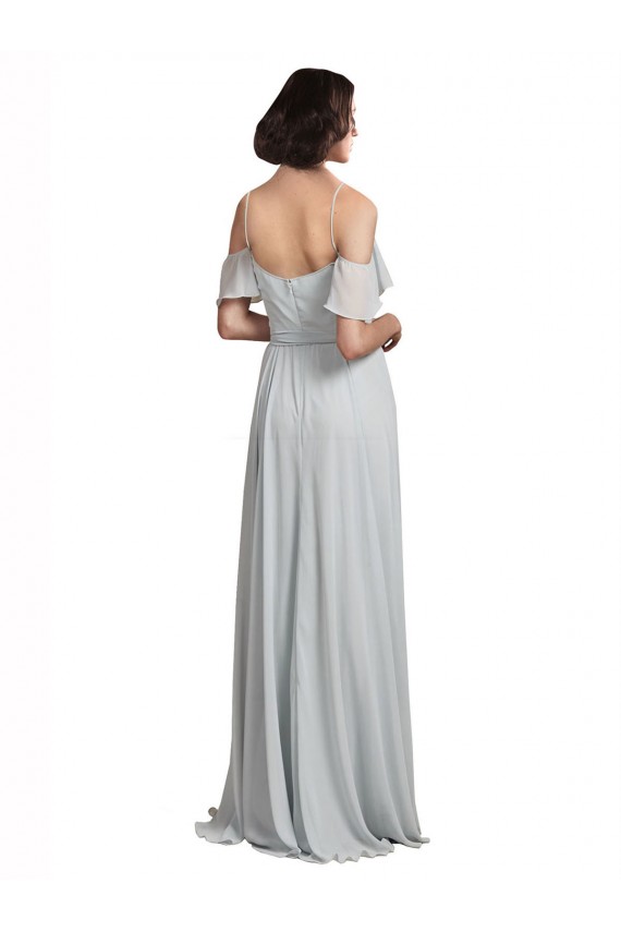 Compre línea A Hombros Descubiertos Tirantes espagueti Gasa Largo Vestidos de dama de honor