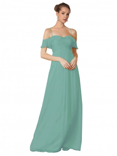 Compre línea A Hombros Descubiertos Tirantes espagueti Gasa Largo Vestidos de dama de honor