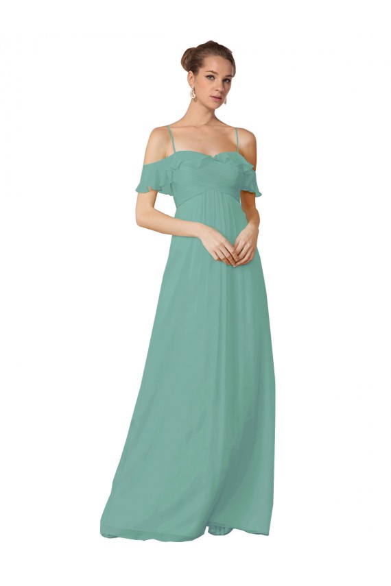 Compre línea A Hombros Descubiertos Tirantes espagueti Gasa Largo Vestidos de dama de honor