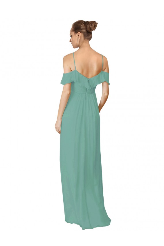 Compre línea A Hombros Descubiertos Tirantes espagueti Gasa Largo Vestidos de dama de honor