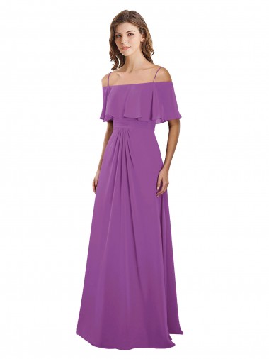 Compre línea A Hombros Descubiertos Tirantes espagueti Gasa Largo Vestidos de dama de honor