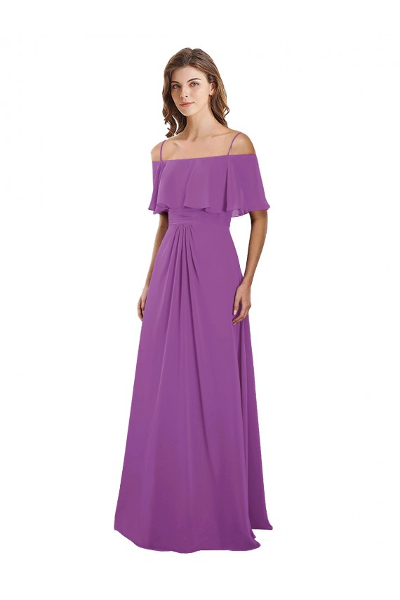 Compre línea A Hombros Descubiertos Tirantes espagueti Gasa Largo Vestidos de dama de honor