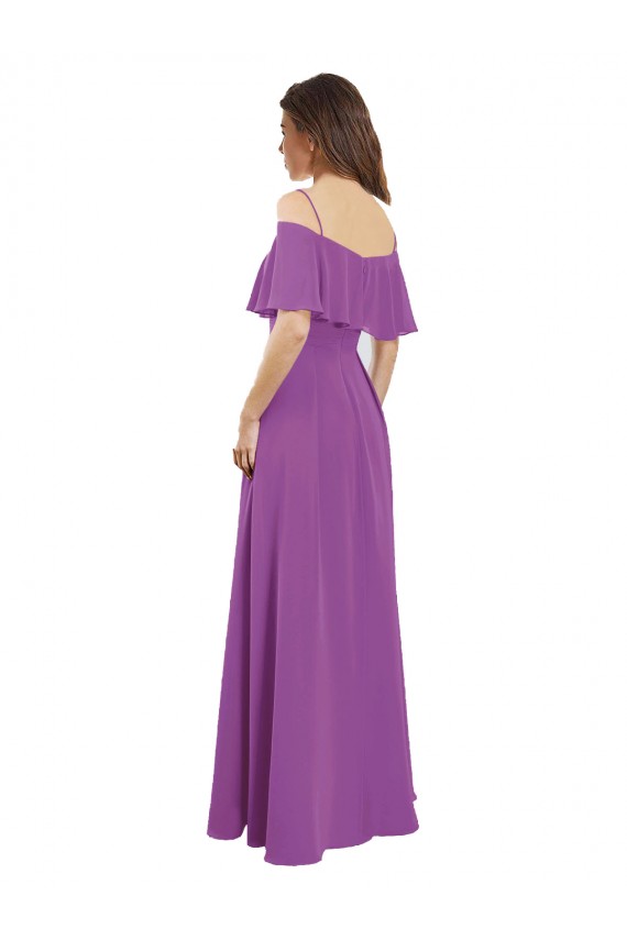 Compre línea A Hombros Descubiertos Tirantes espagueti Gasa Largo Vestidos de dama de honor