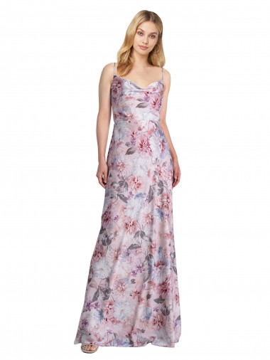 Compre línea A Satén elástico Floral Largo Formales Vestidos de dama de honor / Vestidos de noche