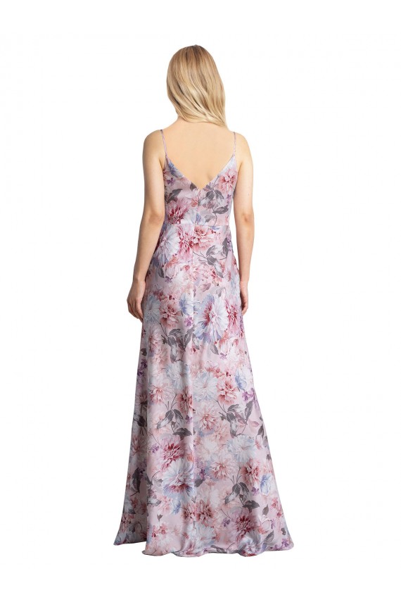 Compre línea A Satén elástico Floral Largo Formales Vestidos de dama de honor / Vestidos de noche