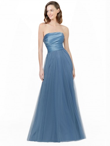 Compre línea A Sin tirantes Satén Tul Largo Vestidos de dama de honor