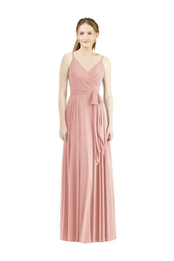 Compre línea A Tirantes espagueti Cuello en V Gasa Largo Vestidos de dama de honor