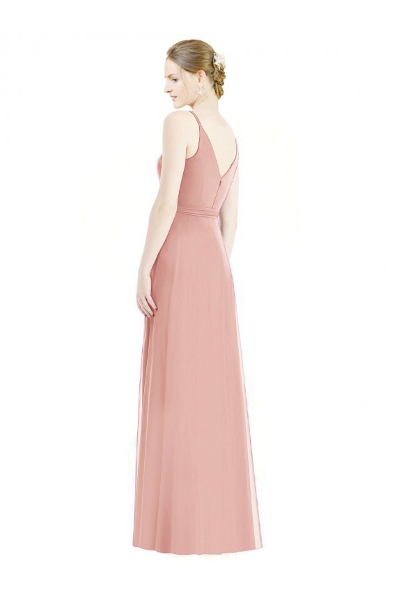 Compre línea A Tirantes espagueti Cuello en V Gasa Largo Vestidos de dama de honor