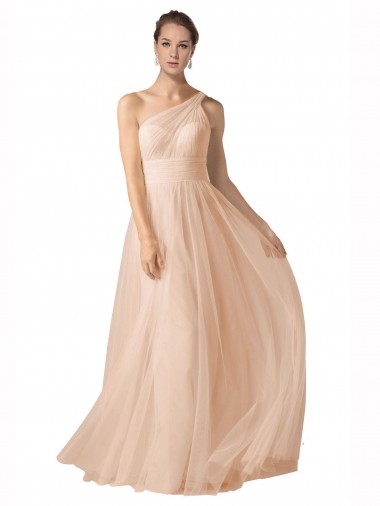 Compre línea A Tirantes espagueti Tul Largo Vestidos de dama de honor