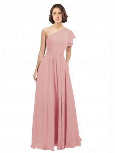 Compre línea A Un Hombre Gasa Largo Vestidos de dama de honor