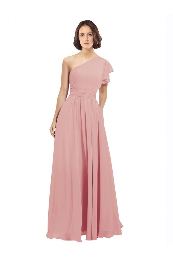 Compre línea A Un Hombre Gasa Largo Vestidos de dama de honor