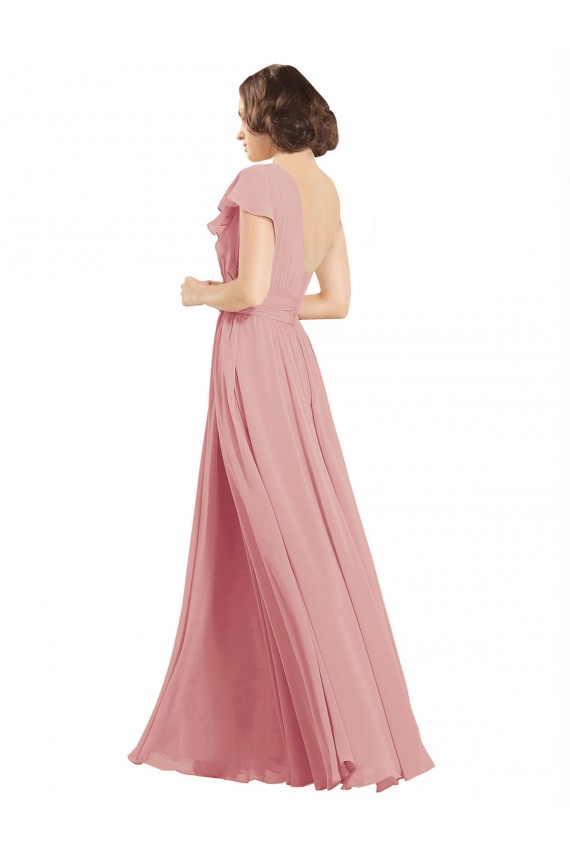 Compre línea A Un Hombre Gasa Largo Vestidos de dama de honor